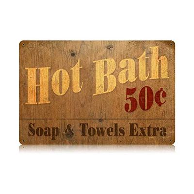 12 X 18 Vintage Metal Sign - Hot Bath/W Wood Frame/W Wood Frame
