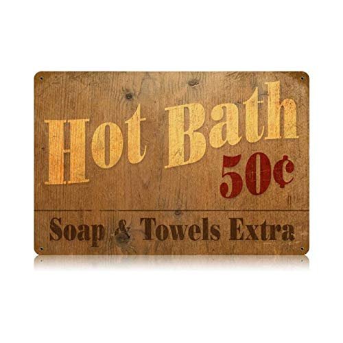 12 X 18 Vintage Metal Sign - Hot Bath/W Wood Frame/W Wood Frame