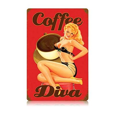 12 X 18 Vintage Metal Sign - Coffee Diva