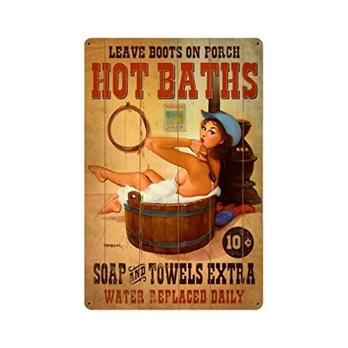 12 X 18 Satin Metal Sign - Hot Baths