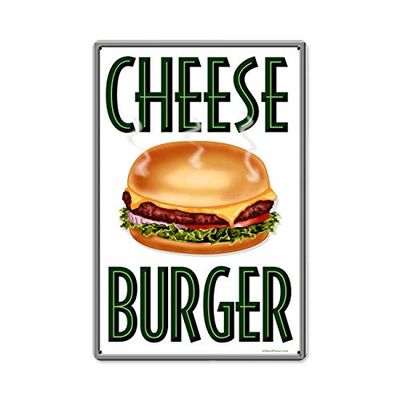 12 X 18 Metal Sign - Cheese Burger/W Wood Frame/W Wood Frame