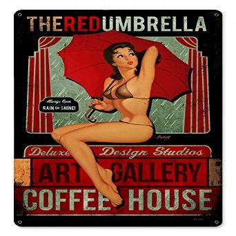 12 X 18 Metal Sign - Red Umbrella Coffee