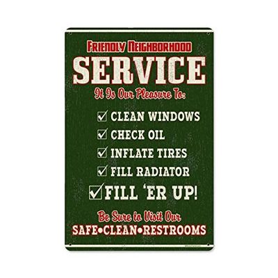 12 X 18 Metal Sign - Friendly Service/W Wood Frame/W Wood Frame