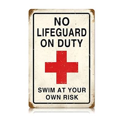12 X 18 Vintage Metal Sign - No Lifeguard