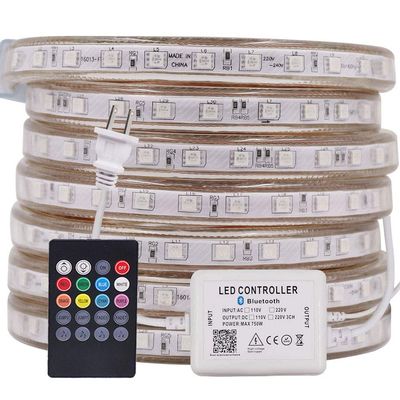 XUNATA LED Strip Lights, Bluetooth Control RGB 110-120V SMD 5050 60 LEDs/m Waterproof Rope Light Strip with 20Key IR Remote, Work with iOS & Android Music Time Control System(66ft/20m)