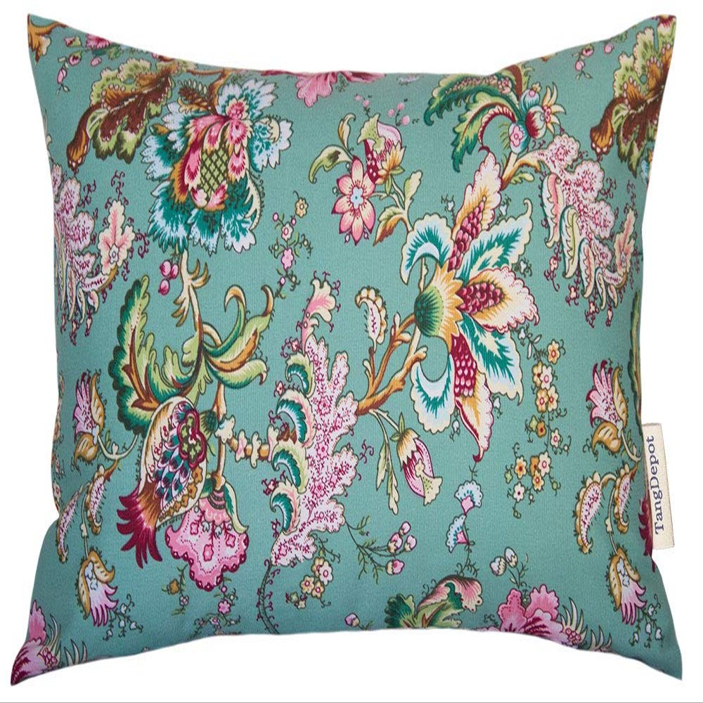TangDepot Cotton Floral Cushion Cover 12"x18" Lush Floral-Green