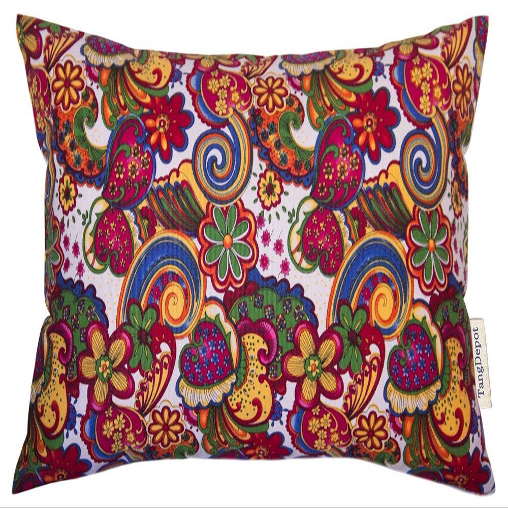 TangDepot Cotton Floral Cushion Cover 12"x20" Riot of Colors-White