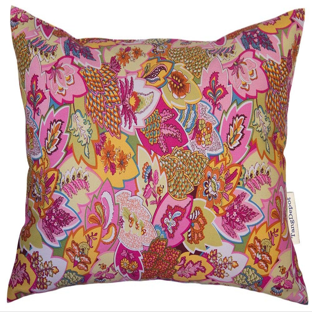 TangDepot Cotton Floral Cushion Cover 12"x20" Yellow Leaves