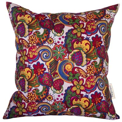 TangDepot Cotton Floral Cushion Cover 14"x14" Riot of Colors-White