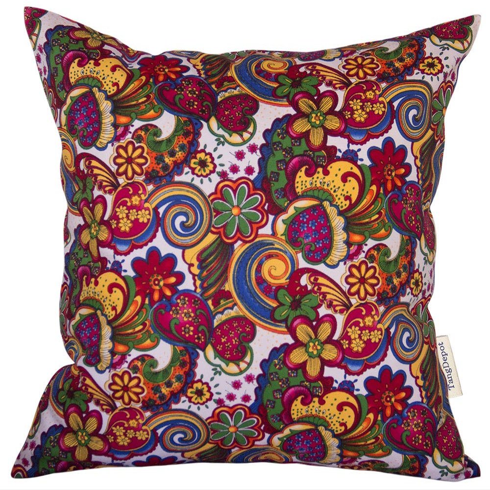 TangDepot Cotton Floral Cushion Cover 14"x14" Riot of Colors-White