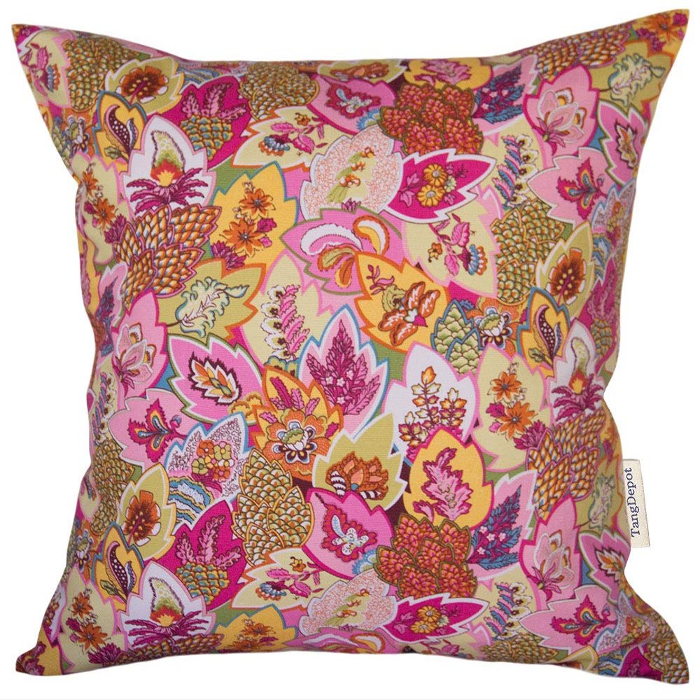 TangDepot Cotton Floral Cushion Cover 14"x14" Yellow Leaves