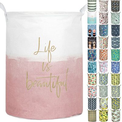Aouker Merdes 19.7 Waterproof Foldable Laundry Hamper, Dirty Clothes Laundry Basket, Linen Bin Storage Organizer for Toy Collection (Life Pink)