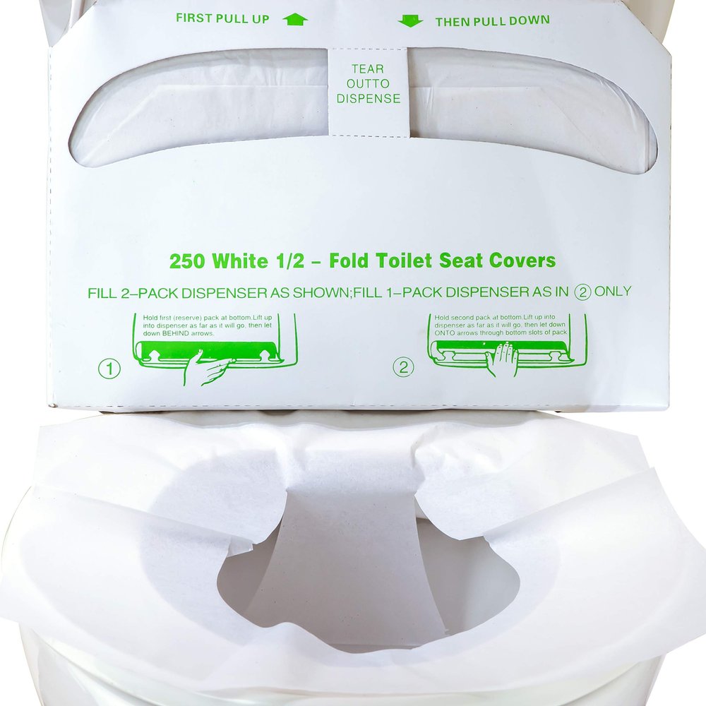 Biodegradable Half-Fold Toilet Seat Covers 250Pk. Self-Flushing, Disposable Potty Papers Keep Toilets Clean and Family Healthy. Mess-Free Paper Safety Covers for Commercial, Home, Travel and Kids Use