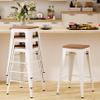 Andeworld Bar Stools Set of 4 Stackable Metal Bar Stools Industrial Counter Height Stools Backless Barstools with Wooden Seats (24 inch, White with Wooden Seats) view 3