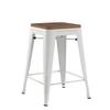Andeworld Bar Stools Set of 4 Stackable Metal Bar Stools Industrial Counter Height Stools Backless Barstools with Wooden Seats (24 inch, White with Wooden Seats) view 4