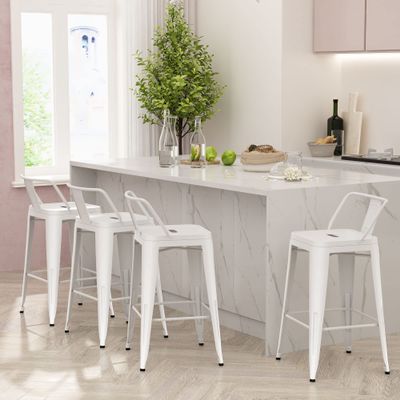 Andeworld Bar Stools Set of 4 Counter Height Stools Industrial Metal Barstools with Backrests (30 inch, Off White)