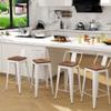 Andeworld Metal Bar Stools Set of 4 Kitchen Counter Stools Bristro Barstools Industrial Bar Stools (26 Inch,Cream White with Wooden Seats) view 3