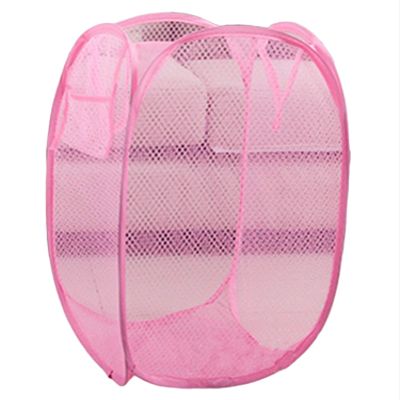 Foldable Extra Large Collapsible Net Hampers For Storage Blankets Pop-Up Mesh Baskets Commercial Laundry Sorters For Rv,Dorm,Pink