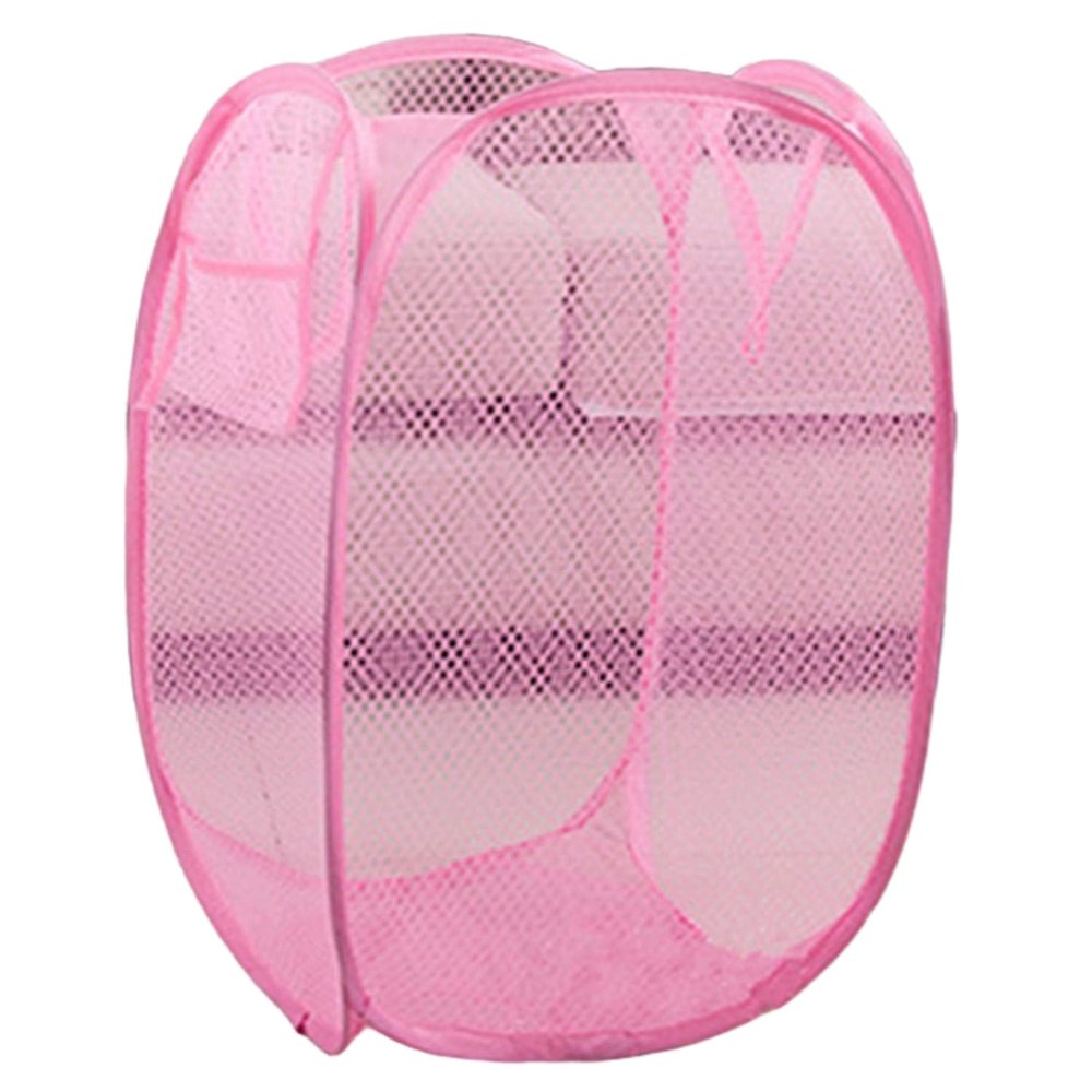 Foldable Extra Large Collapsible Net Hampers For Storage Blankets Pop-Up Mesh Baskets Commercial Laundry Sorters For Rv,Dorm,Pink