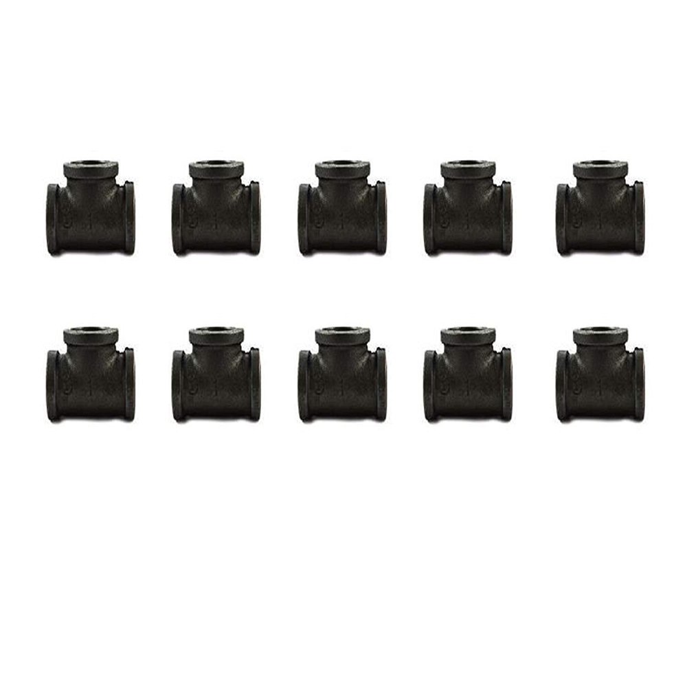 10 Pack 1/2" Black Iron Tee - DIY Pipe Furniture - 1/2-Inch Threaded Pipe Nipples - Industrial Piping - Plumbing Suppl
