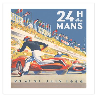 1959 Grand Prix - 24 hours of Le Mans France - Endurance Racing - Vintage Car Racing Poster by Michel Blignod c. 1959 - Bamboo Fine Art 290gsm Paper Print (Unframed) 24x32in