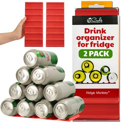 Cooks Innovations Drink Organizer for Fridge, 2 Pack Soda Can Refrigerator Organizers and Storage, Beer-Wine-Water Bottle Holder, Fridge Monkey - Durable Non-Slip&Roll