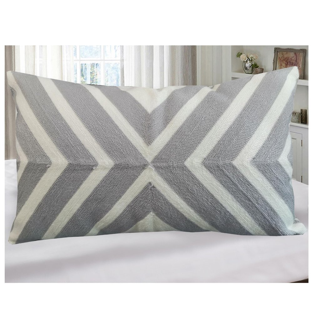 Aitliving Embroidered Throw Pillow Cover Arrows Coko Geometric Lumbar Pillow Cover Decorative Cushion Shell 2-Tone Silver Grey Chevron 1pc 12x20, Gray 30x50cm