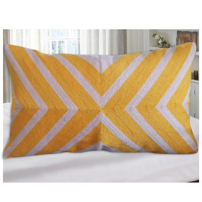 Aitliving Bolster Accent Pillowcase Coko Geometric Throw Pillow Cover Lumbar Embroidered Arrow Cotton Canvas 12x20 1pc Pink and Mango Yellow/Orange 2 Tones, Chevron 30x50cm