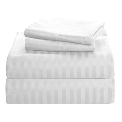 SHERA'S BEDDINGS Sheet Set 4 Piece, Queen (60" X 80") White Stripe Fits Mattress Upto (10"- 12" Inches) Deep Pocket 650 Thread Count 100% Egyptian Cotton