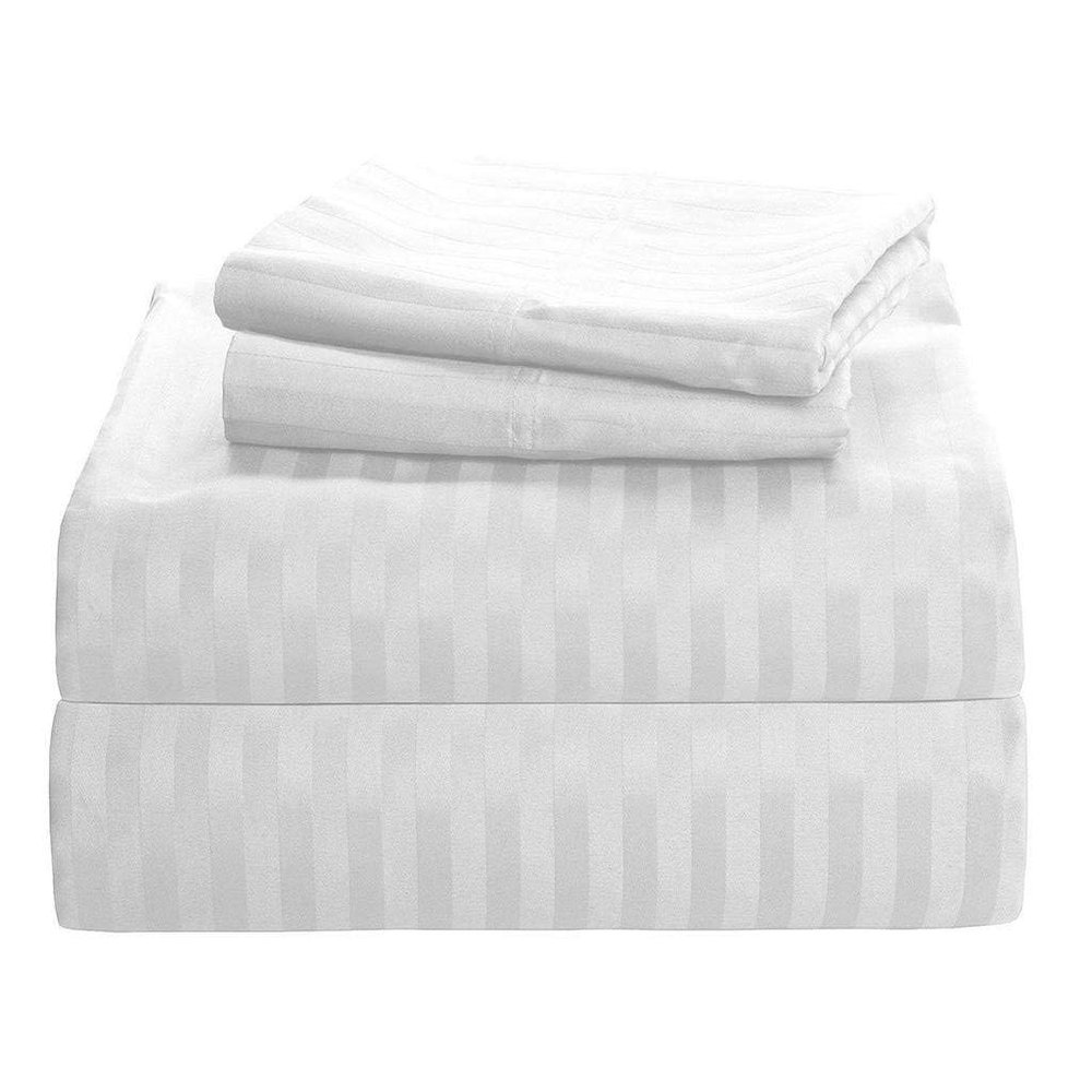 SHERA'S BEDDINGS Sheet Set 4 Piece, Queen (60" X 80") White Stripe Fits Mattress Upto (10"- 12" Inches) Deep Pocket 650 Thread Count 100% Egyptian Cotton