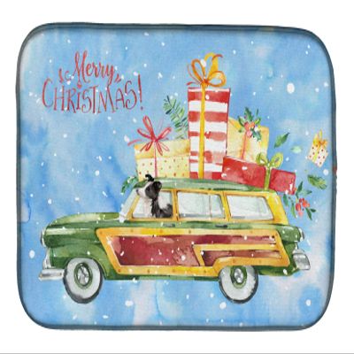 Caroline's Treasures CK2445DDM Merry Christmas Border Collie Dish Drying Mat Absorbent Dish Drying Mat Pad for Kitchen Counter Dish Drainer Mat for Countertop, 14 x 21", Multicolor