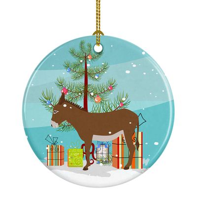 Caroline's Treasures Cotentin Donkey Christmas Ceramic Ornament, Teal Christmas Tree Hanging Decorations for Home Christmas Holiday, Party, Gift, 3 in, Multicolor