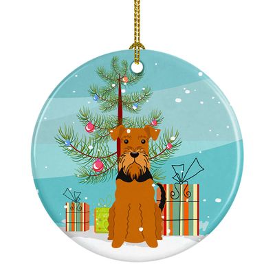 Caroline's Treasures Merry Christmas Tree Airedale Ceramic Ornament Christmas Tree Hanging Decorations for Home Christmas Holiday, Party, Gift, 3 in, Multicolor