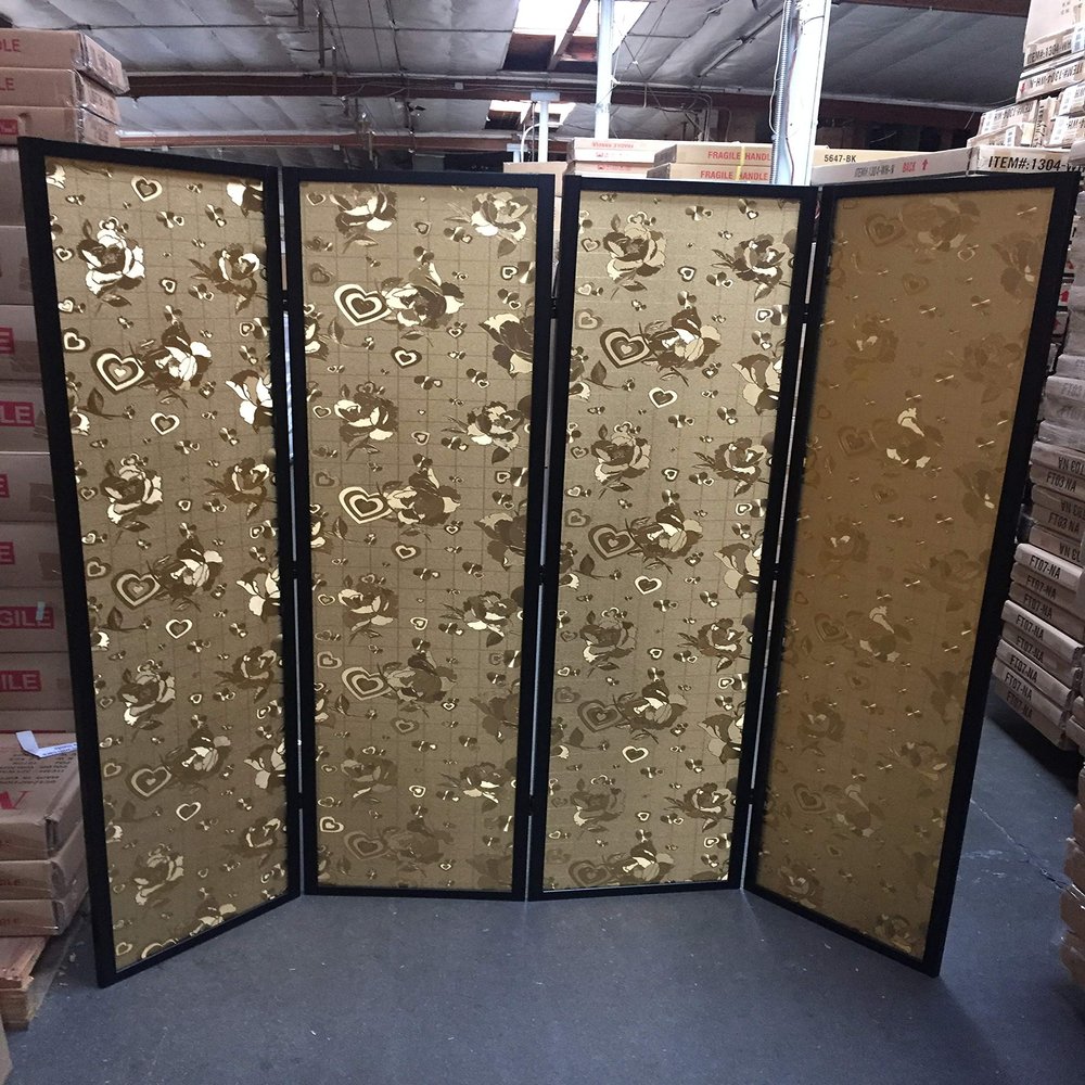 4 Panel Wood Heart Gold Design (Black)