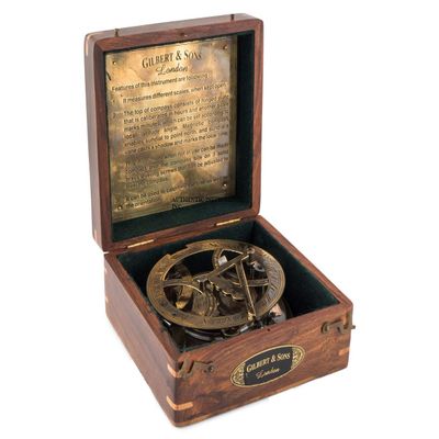 Top Grade 5-Inch Sundial Vintage Nautical Marine Compass with Wooden Box Antique Brass Sun Clock for Decoration, Navigation, Gifts Ship Replica Maritime Compass