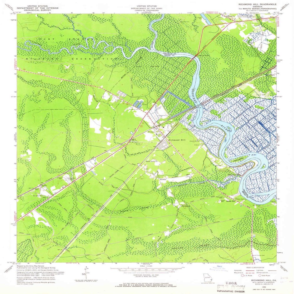 YellowMaps Richmond Hill GA topo map, 1:24000 Scale, 7.5 X 7.5 Minute, Historical, 1958, Updated 1966, 26.9 x 22 in - Polypropylene
