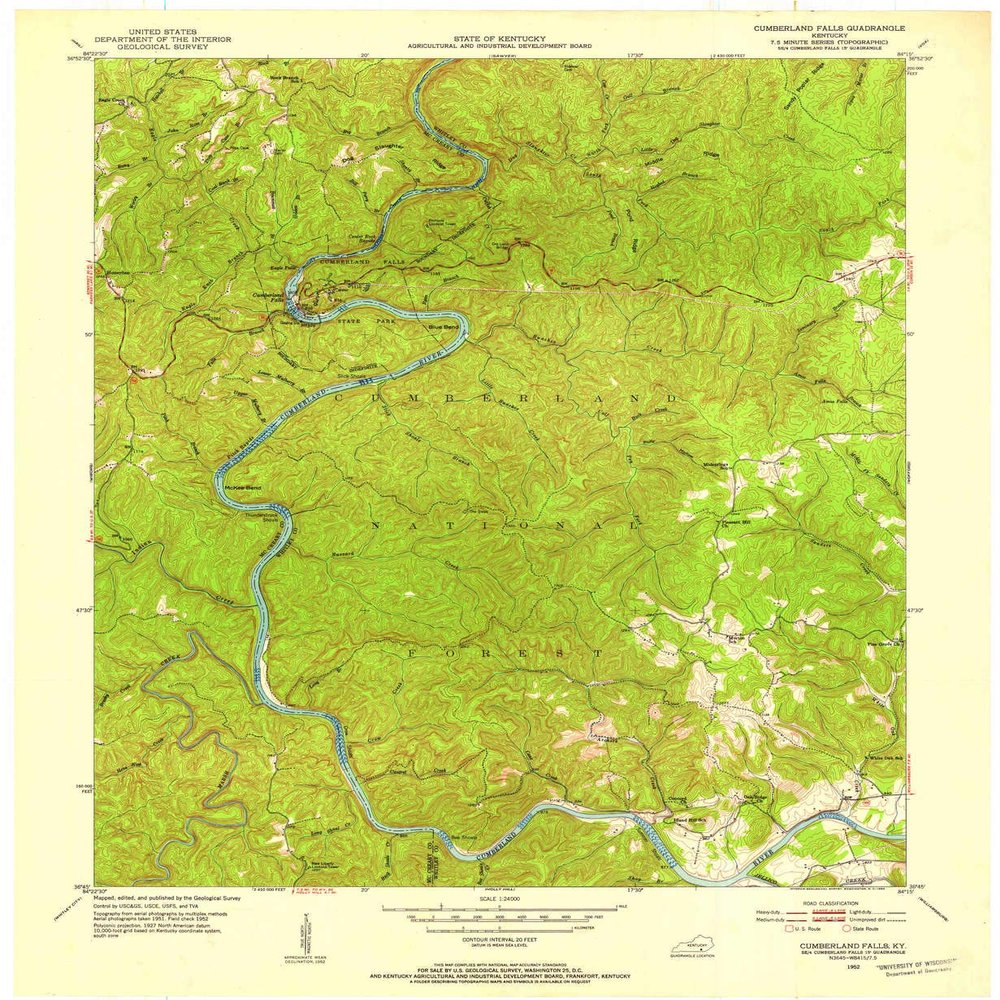 YellowMaps Cumberland Falls KY topo map, 1:24000 Scale, 7.5 X 7.5 Minute, Historical, 1952, Updated 1954, 27.4 x 22.5 in - Polypropylene
