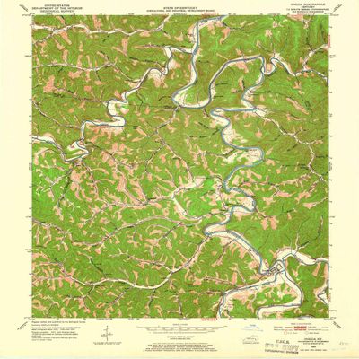 YellowMaps Oneida KY topo map, 1:24000 Scale, 7.5 X 7.5 Minute, Historical, 1953, Updated 1966, 26.9 x 22 in - Polypropylene