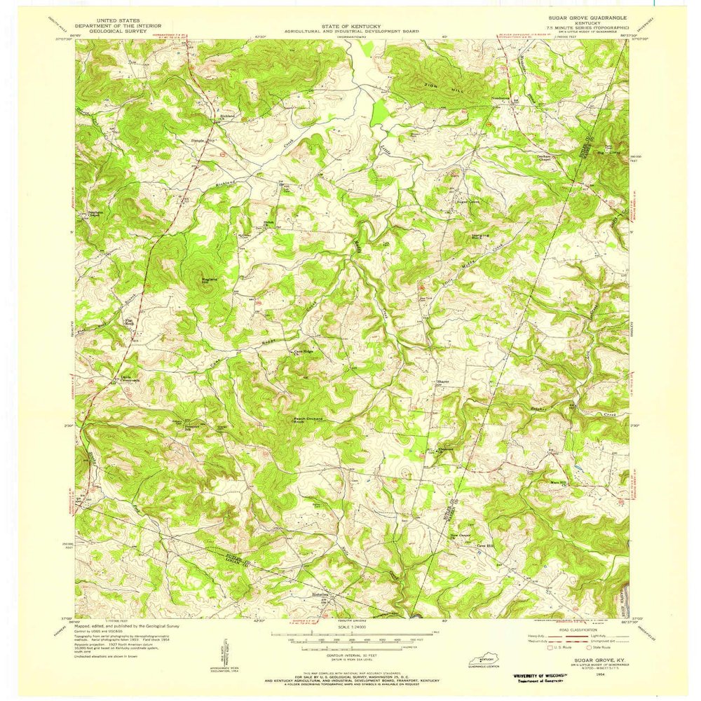 YellowMaps Sugar Grove KY topo map, 1:24000 Scale, 7.5 X 7.5 Minute, Historical, 1954, Updated 1956, 27.5 x 23 in - Polypropylene