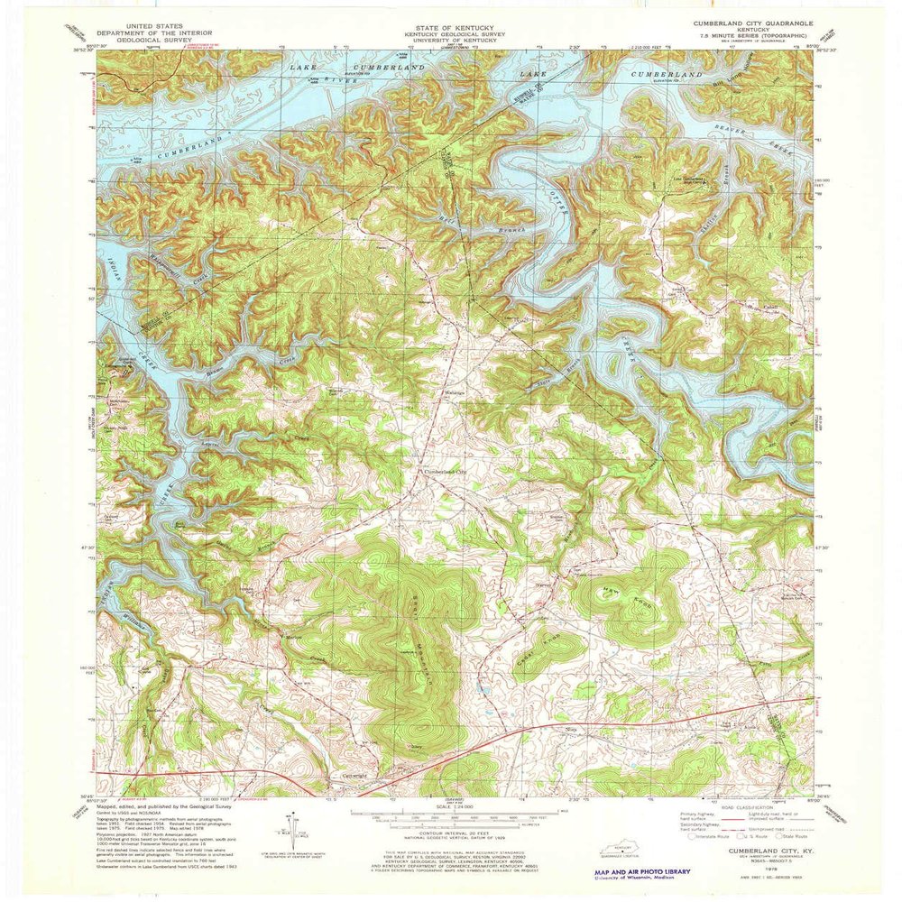 YellowMaps Cumberland City KY topo map, 1:24000 Scale, 7.5 X 7.5 Minute, Historical, 1978, Updated 1978, 27.4 x 23 in - Polypropylene