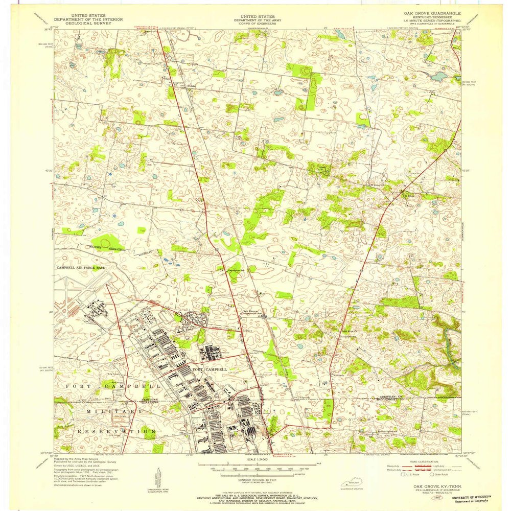 YellowMaps Oak Grove KY topo map, 1:24000 Scale, 7.5 X 7.5 Minute, Historical, 1951, Updated 1953, 27.4 x 23 in - Polypropylene