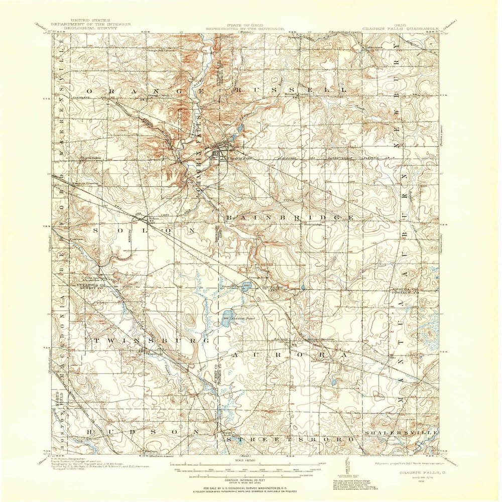 YellowMaps Chagrin Falls OH topo map, 1:62500 Scale, 15 X 15 Minute, Historical, 1906, Updated 1955, 20.8 x 17 in - Polypropylene