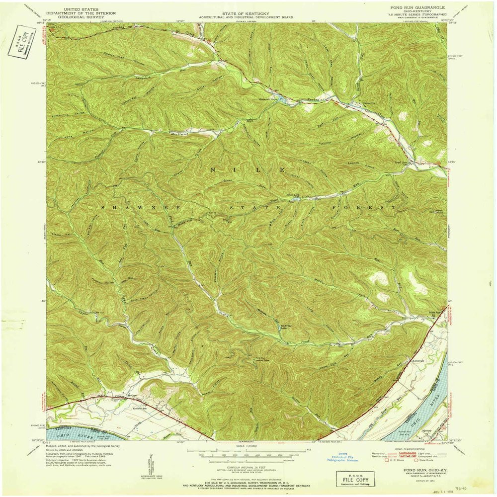 YellowMaps Pond Run OH topo map, 1:24000 Scale, 7.5 X 7.5 Minute, Historical, 1951, 27 x 22 in - Polypropylene