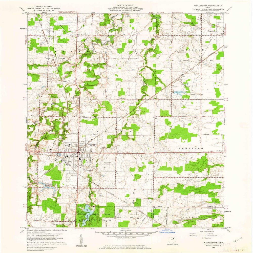 Wellington OH topo map, 1:24000 Scale, 7.5 X 7.5 Minute, Historical, 1960, Updated 1961, 26.9 x 22.1 in - Polypropylene