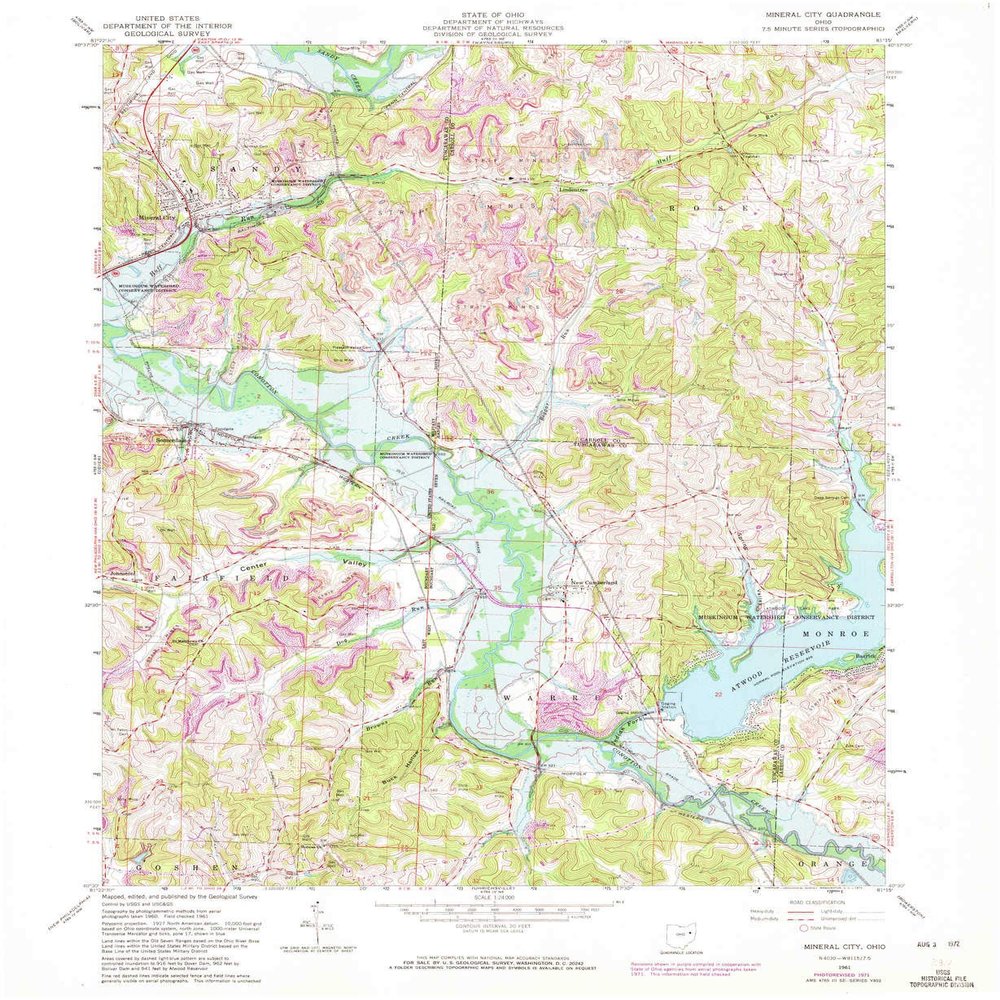 YellowMaps Mineral City OH topo map, 1:24000 Scale, 7.5 X 7.5 Minute, Historical, 1961, Updated 1972, 27 x 22.1 in - Polypropylene