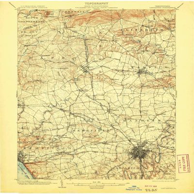 YellowMaps Lancaster PA topo map, 1:62500 Scale, 15 X 15 Minute, Historical, 1904, Updated 1909, 19.9 x 16.5 in - Polypropylene
