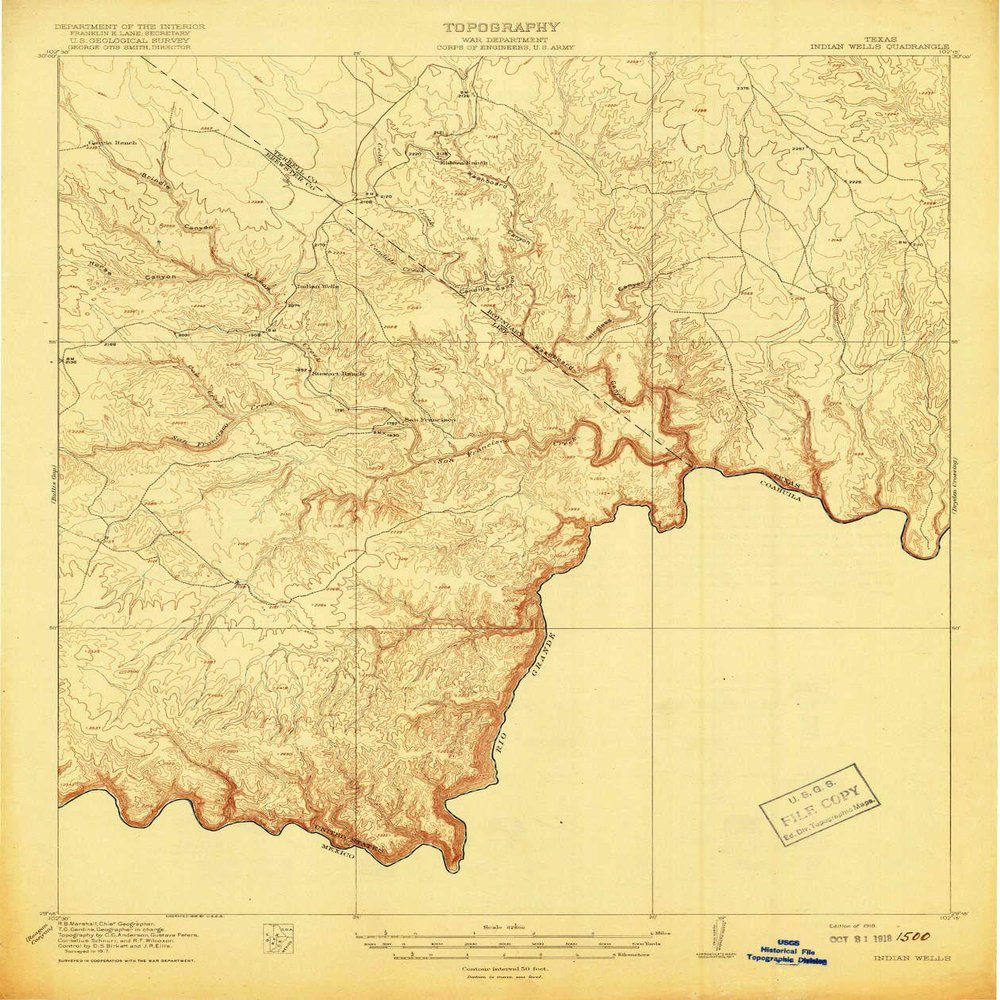 Indian Wells TX topo map, 1:62500 Scale, 15 X 15 Minute, Historical, 1918, 20.3 x 17.1 in - Polypropylene