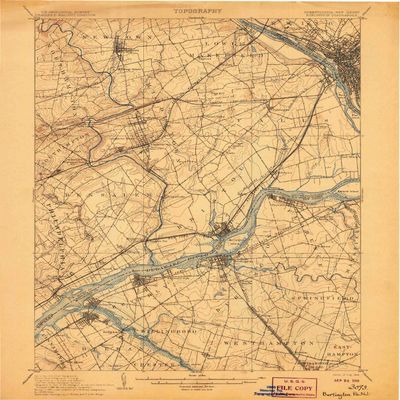 YellowMaps Burlington NJ topo map, 1:62500 Scale, 15 X 15 Minute, Historical, 1906, 19.8 x 16.5 in - Polypropylene