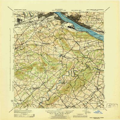 YellowMaps New Cumberland PA topo map, 1:62500 Scale, 15 X 15 Minute, Historical, 1943, 21.8 x 18 in - Polypropylene