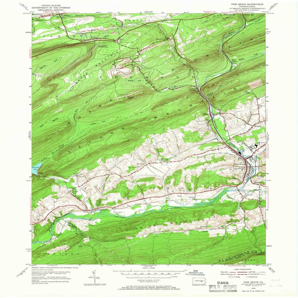 YellowMaps Pine Grove PA topo map, 1:24000 Scale, 7.5 X 7.5 Minute, Historical, 1954, Updated 1966, 27 x 22.1 in - Polypropylene